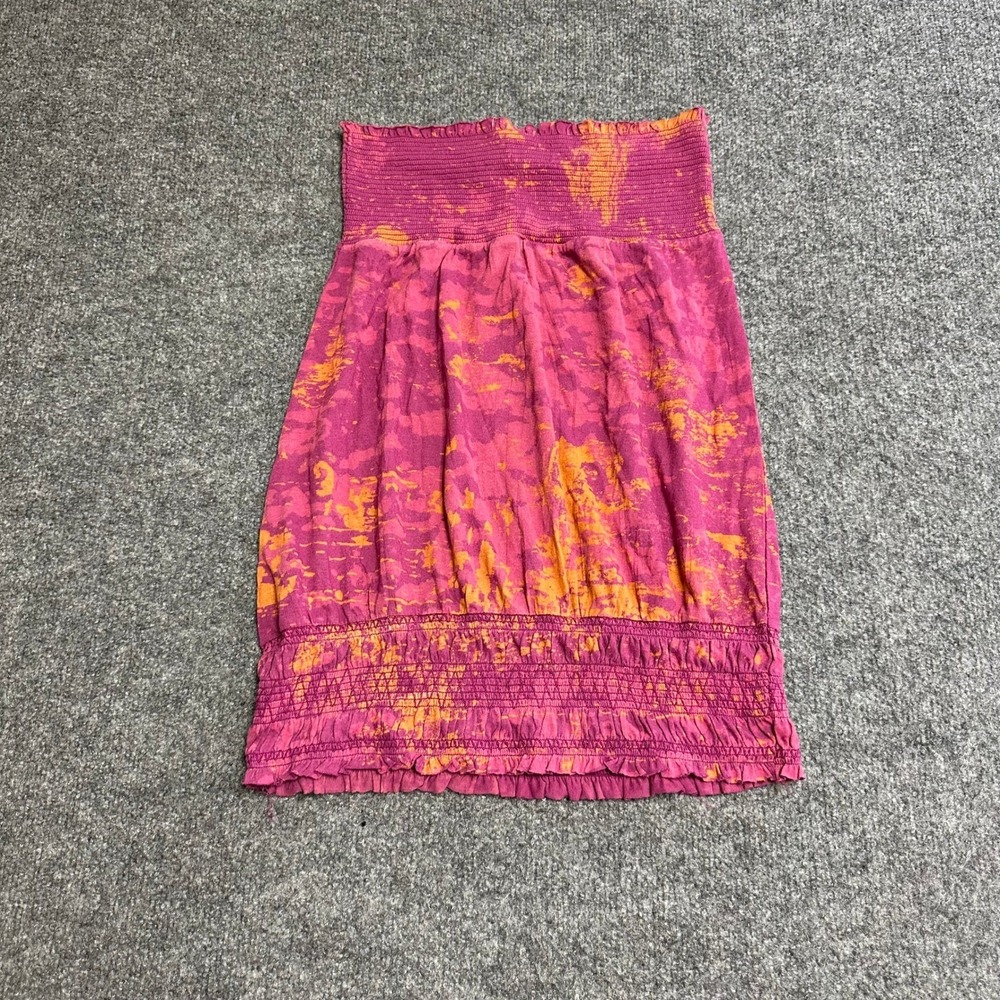 Mudd Tube Top Womens Size L Pink Orange Tie Dye Smocked Strapless Y2K Ruffle